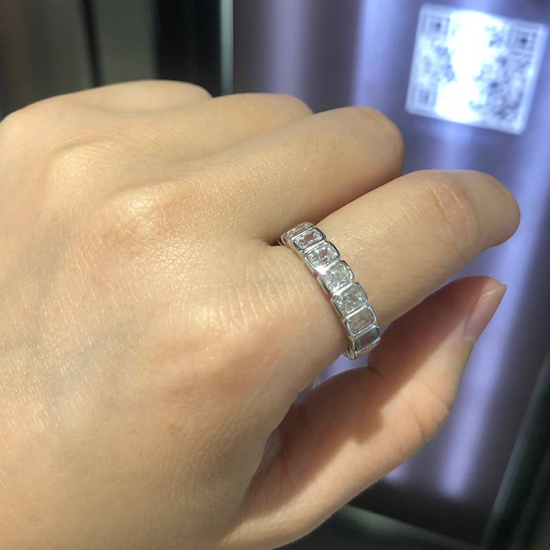 Affordable Luxury长方钻排戒S925银镀白金Women's Ring定制选款副石Moissanite5.1ct